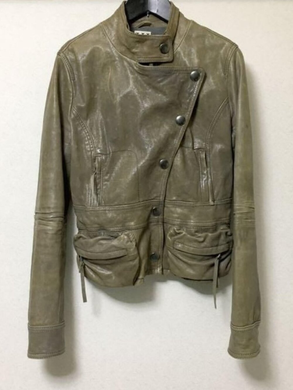 Haute Hippie Slim Fit Khaki Brown Leather jacket with Button Detail